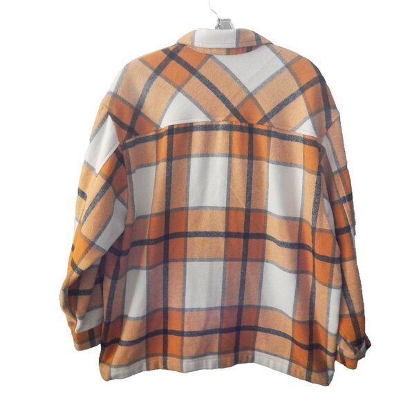 HFX Mens Flannel Shacket Shirt Jacket Sz Medium Button Snap Plaid Pockets Orange - Picture 3 of 5